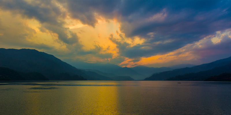 Sunset over Phewa,Kathmandu Pokhara Lumbini Chitwan Tour